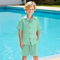 thumbnail image 2 of THDHVS Boys Suit,Boys Summer Outfits,Boys' Casual Solid Color Button Pocket Shirt Holiday Vacation Beach Shorts Two-piece Set Short Sleeved Lapel Set Green 7-8 Years, 2 of 7