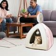 thumbnail image 5 of Pet Bed, Self-Warming 2 in 1 Cat Tent Cave for Kittens and Small Dogs, 11 x 11 x 12 inches Triangle Feline House Hut with Washable Cushion for Indoor Outdoor, Pink, 5 of 6