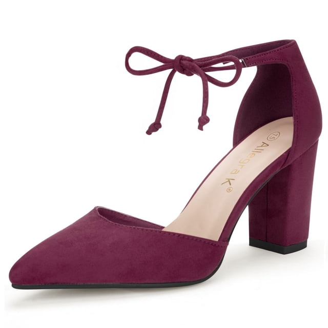 BLISSFUL STEP Women's Ankle Tie Block Heel Pointed Toe Dress Pumps