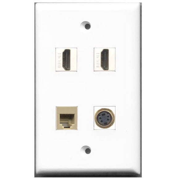RiteAV - 2 Port HDMI 1 Port Phone RJ11 RJ12 Beige 1 Port S-Video Wall Plate