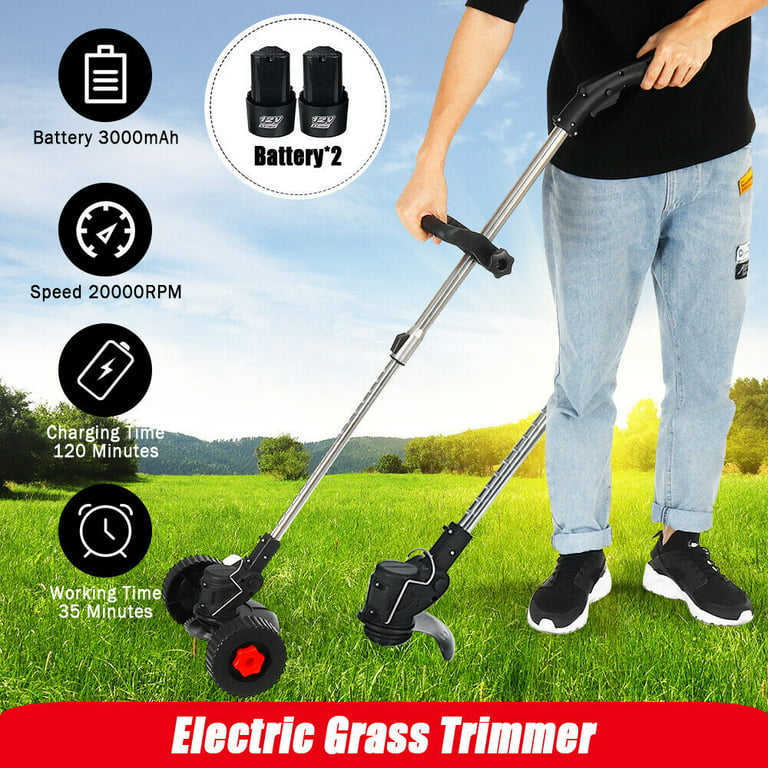 Weed Wacker, Electric Brush Cutter Weed Eater, Lightweight Cordless Grass  Trimmer/Edger Lawn Tool Battery Powered for Home Yard Garden Trimming,2Pcs  Batteries 