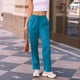 thumbnail image 3 of Amzcrzy Pantalones Mujer Deportivos Casuales Color Liso Cintura Alta Cordón Ajustable Pierna Ancha Recta Holgados Con Bolsillos Tallas S-2XL Azul, 3 of 7