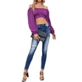 thumbnail image 4 of Solid Color Long Sleeved Women Off Shoulder Crop Tops Sexy Blouse, 4 of 5