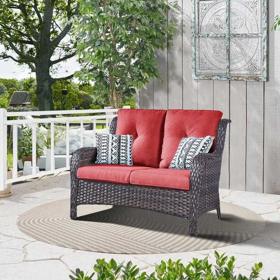 POCASSY 52" Wide Outdoor Wicker Patio Sofa with Cushions