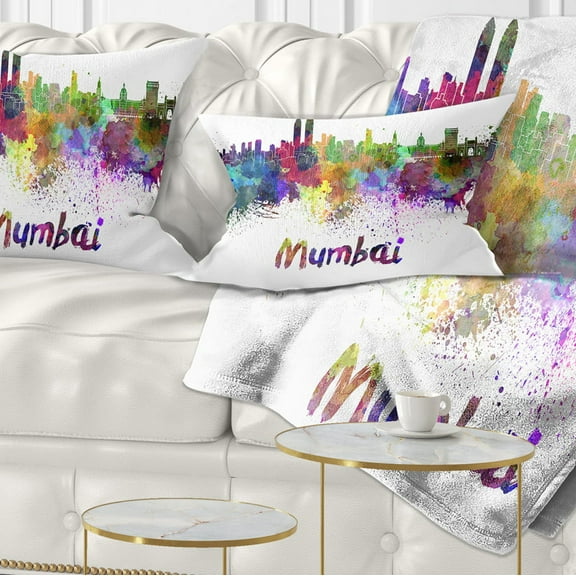 Designart Mumbai Skyline - Cityscape Throw Pillow - 12x20