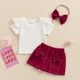 thumbnail image 2 of Okbabeha Baby Girls 3-piece Outfit, Short Sleeve T-shirt with Pleated Skirt Bow Headband Summer Outfit, 2 of 8