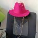 thumbnail image 1 of Sombrero de paja con cadena Punk para hombre y mujer, gorra de Jazz DIY, sombrero de sol con letras coreanas, sombrero de playa, Color caramelo, 1 of 4