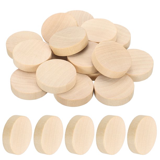 Uxcell 16 Pcs Discos de Madera, 1-9/16" Diámetro 2/5" Grosor Círculos de Madera Sin Terminar Discos en Blanco Fichas de Madera Monedas Rodajas de Madera para Manualidades DIY Pintura