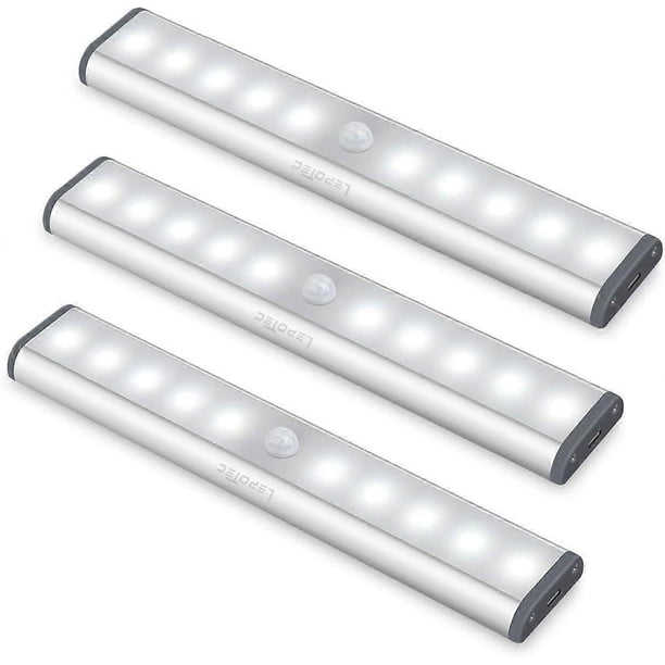 Iluminación LED debajo de los gabinetes, luces de armario, luces con sensor de movimiento, luces recargables para gabinetes, luces LED inalámbricas para gabinetes de cocina (paquete de 3)