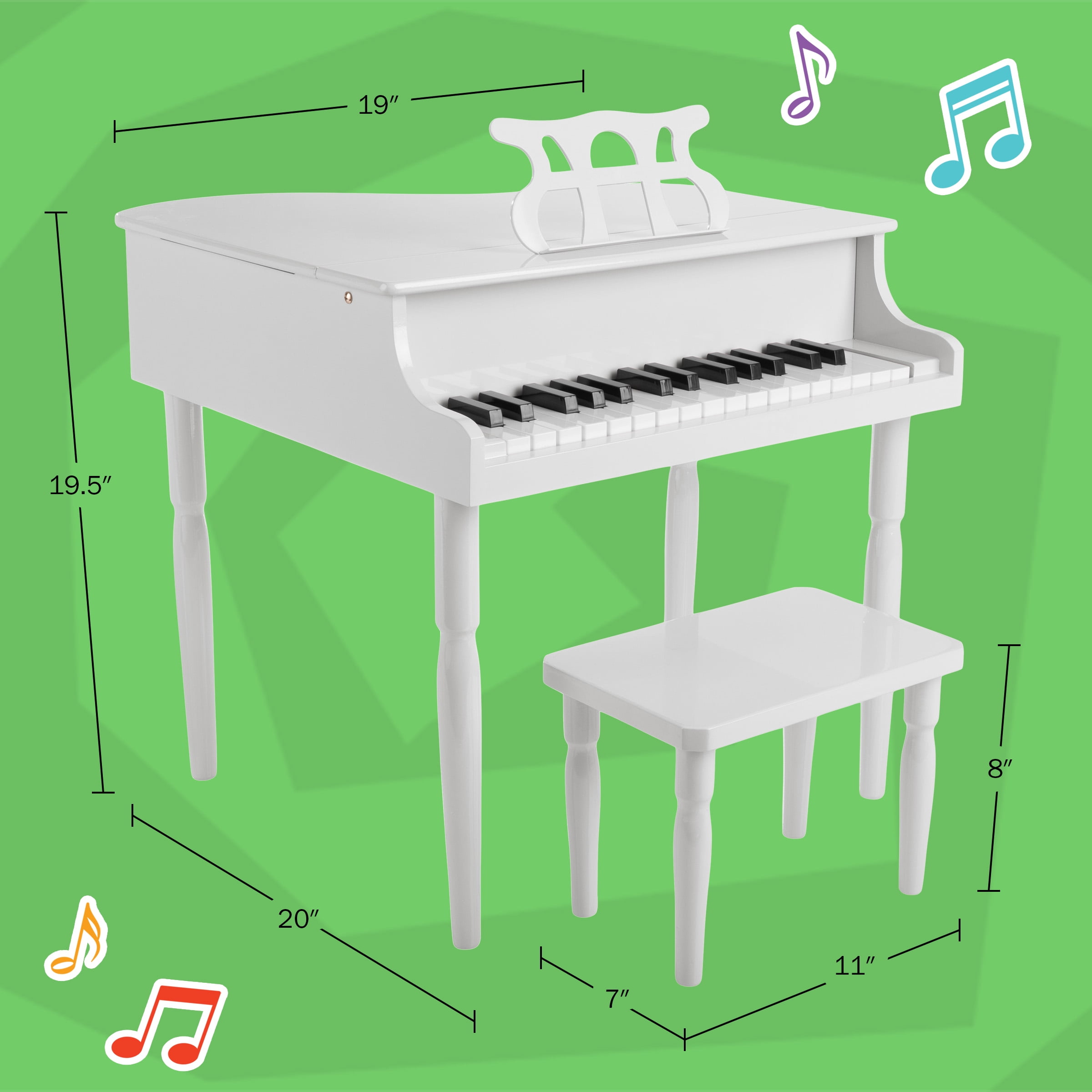 Hey Play Kids Piano - 30 Key Mini Grand Piano with Music Stand and Bench