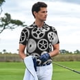 thumbnail image 3 of Honeii Metallic Gears print Polo Shirt, a classic short-sleeved, button-down golf shirt designed for menLarge, 3 of 6