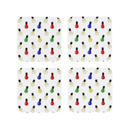 

Coasters Set of 4 - colorful Light Bulb Print Drink Coasters for Tabletop Protection Leather Coasters for Living Room Decor and Housewarming Gift Square