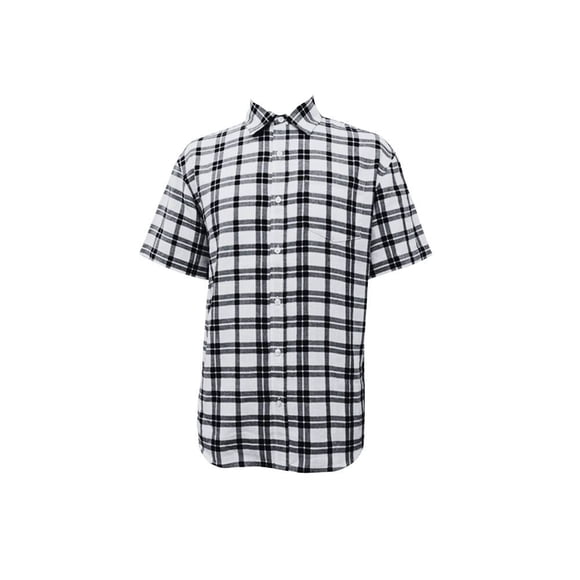 Camisa George Para Hombre Cuadros Grandes Manga Corta Talla G Blanco con Negro