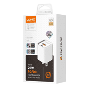 20W PD/QC Fast Charger with USB-C and USB-A Ports, Smart Chip, Turbo Power, 100cm Cable Included