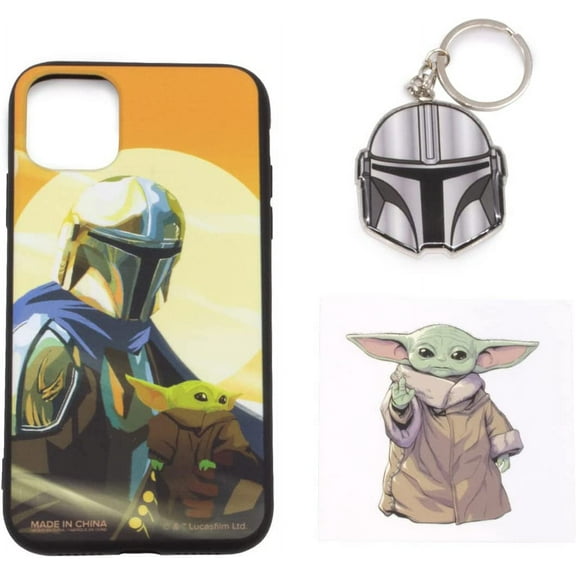 The Star Wars Mandalorian Tech Accessory Bundle with iPhone 12 case, Keychain and Phone Decal