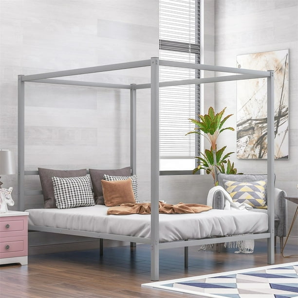 Modernluxe Metal Framed Queen Canopy Four Poster Platform Bed Frame Com Modernluxe Metal Framed Queen Canopy, Platform Four Poster Bed King