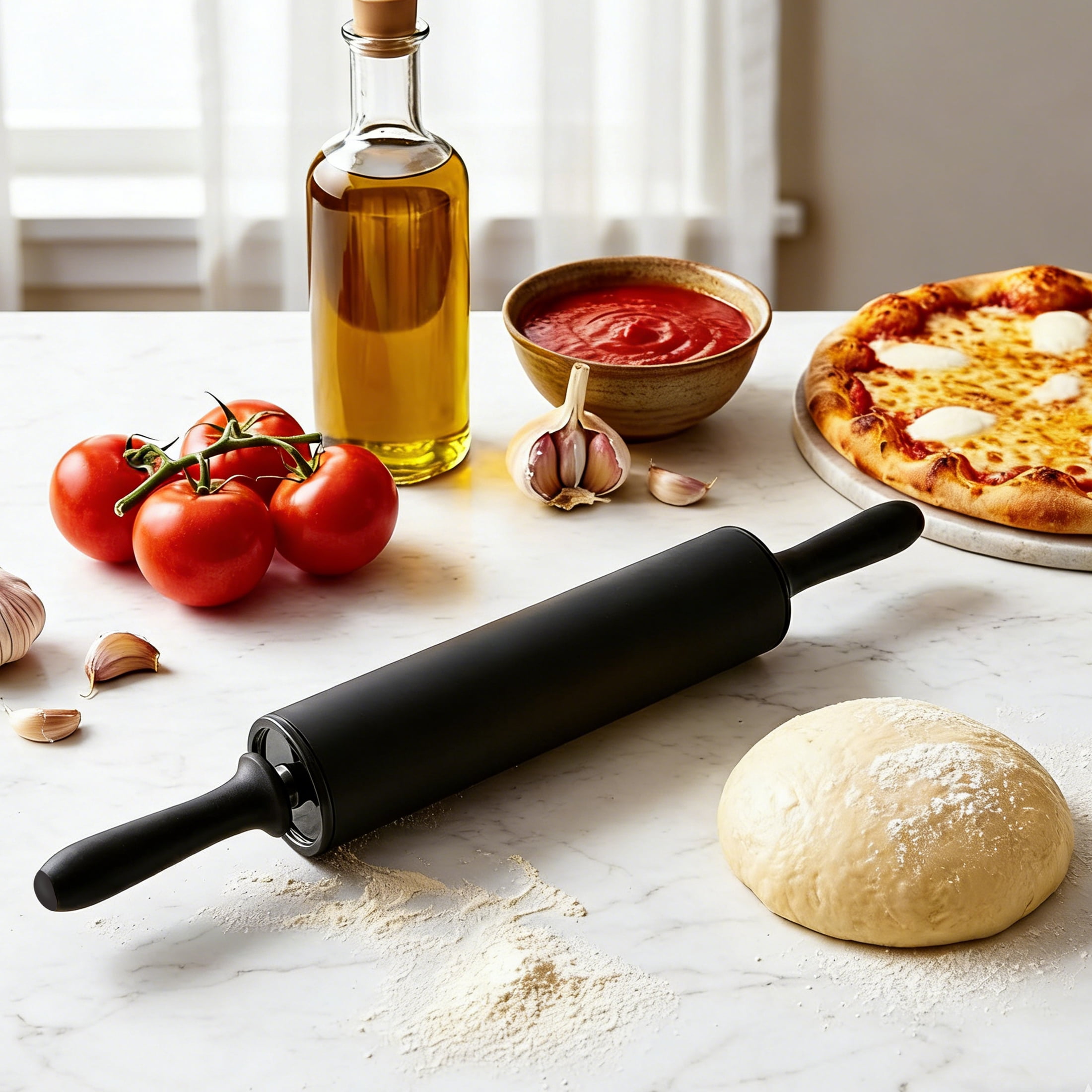 cisilov Rolling Pin, Adjustable Stainless Steel Rolling Pins with Thickness Rings for Baking, Dough Roller for Pizza, Pie, Pasta, Cookies, Cakes, Black