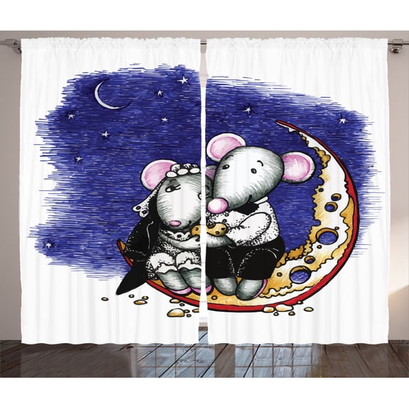 Ambesonne Mouse Curtains 2 Panel Set, Valentines Couple Wedding, 108" x 90", Multicolor