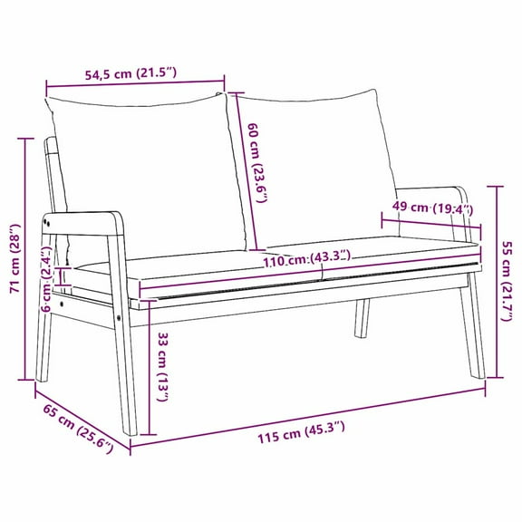 vidaXL Garden Bench with Cushions 45.3x25.6x28.0 in Solid Acacia Wood