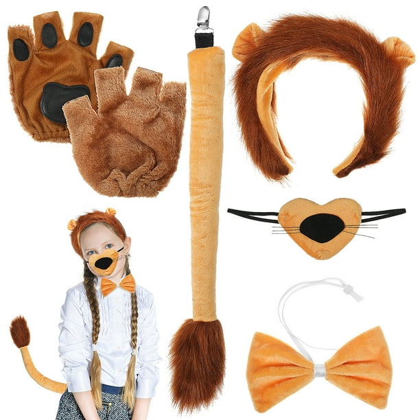 Conjunto de Disfraz de León, Disfraz de Selva, Patas, Guantes, Cola, Lazo, Disfraz de Animal para Halloween, Accesorios para Cabina de Fotos
