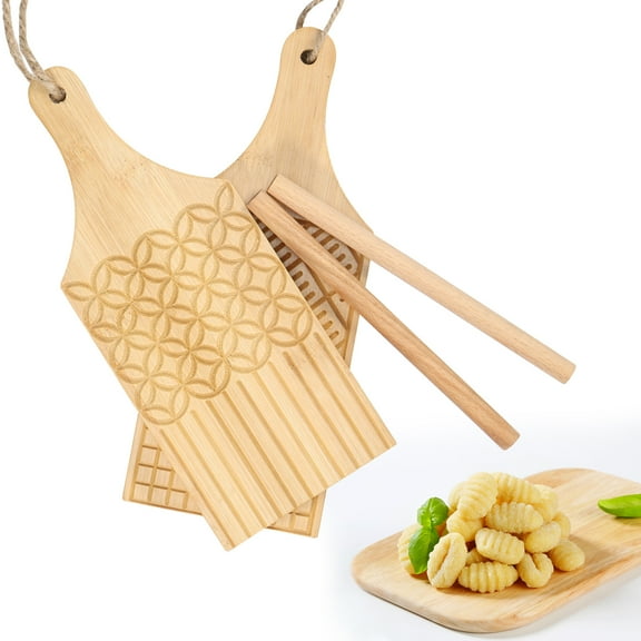 2Pcs Wood Gnocchi Board Authentic Safe to Use Cavatelli Pasta Maker Reusable Pasta Making Tools Gnocchi Board with Different Engraving Patterns Easy to Store Pasta Making Tools for Kitchen