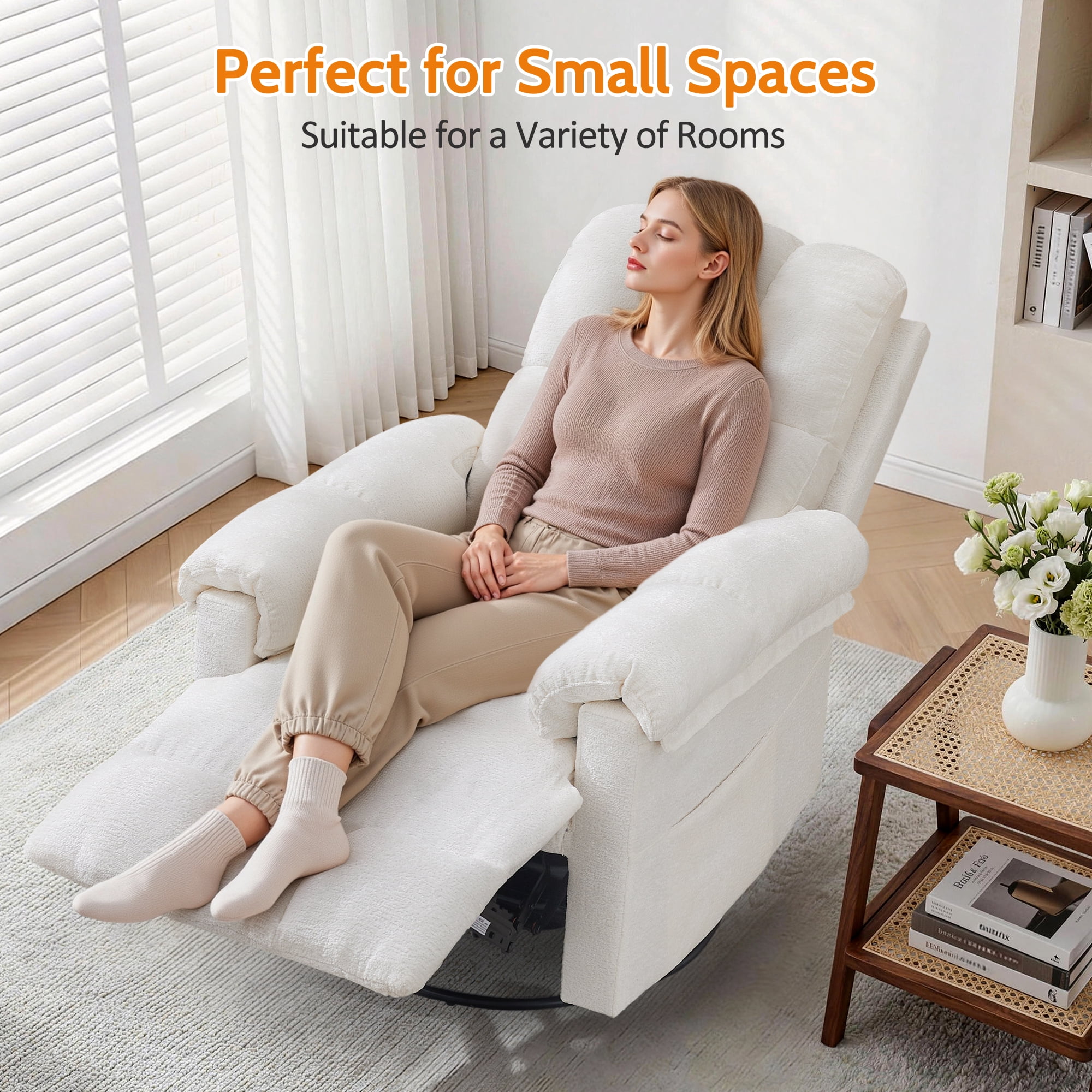 Korser Small Recliners for Small Spaces,Swivel Rocker Recliner Chair with Side Pockets for Living Room,Beige