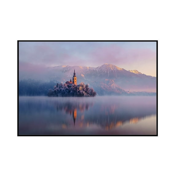 Lake Bled, Slovenia - Church on the Island - Lantern Press Photography (24x16 Framed Gallery Wrapped Stretched Canvas)