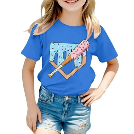 BOOMNY Baby Girls Tshirts Short Sleeve T Shirts for Girls Ice Cream Graphic Breathable Loose Fit Cozy Childrens Athletic Tees