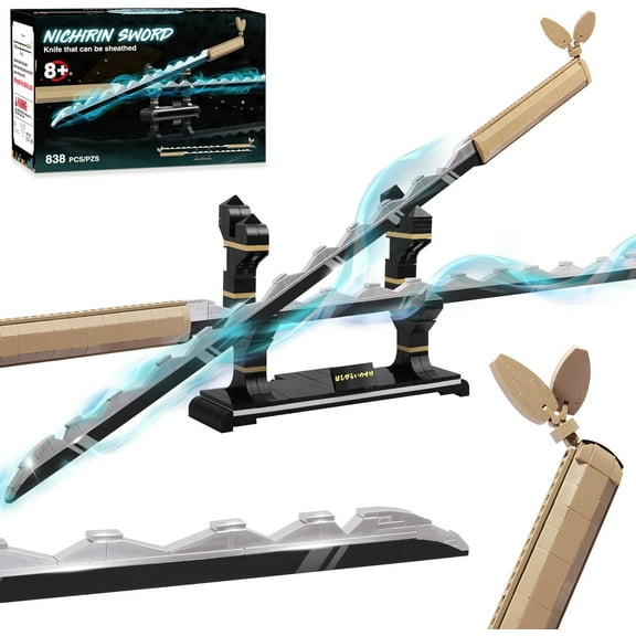Swords Building Set, 40in Hashibira Inosuke Dual-Sword Building Block with Stand, Anime Sword Building Toy