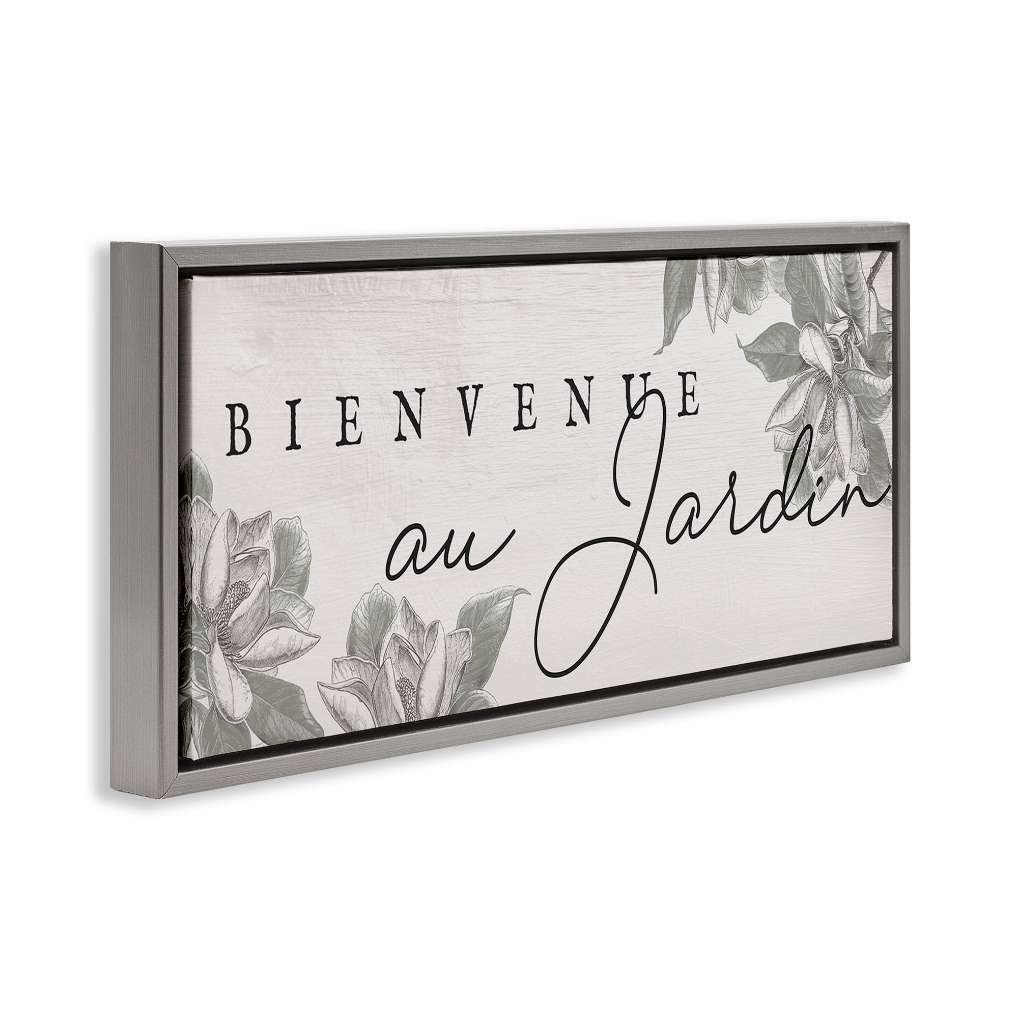 Stupell Industries Vintage Garden Welcome Plants & Flowers Painting Gray Floater Framed Canvas Art Print Wall Art, 25 x 11