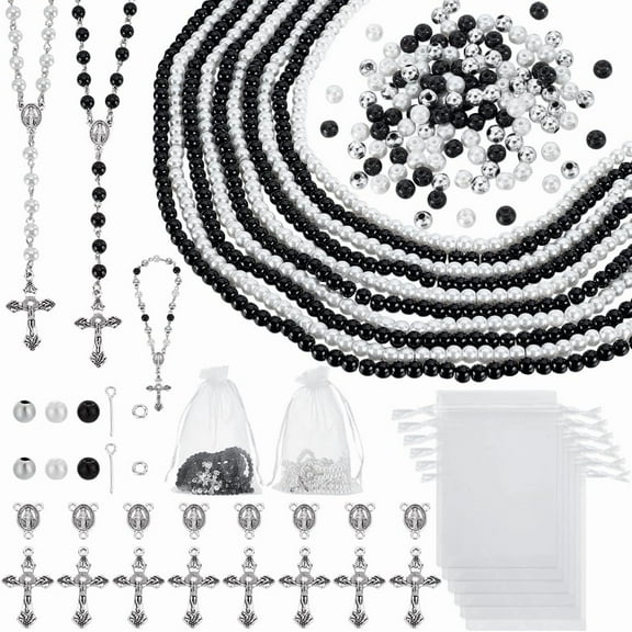 Rosary Jewelry Making Kit 1838Pcs Easter Bead Jewelry Making Kit Beads Kit with Glass Prayer Bead Charms Jump Rings Organza Bags for DIY Easter Jewelry Necklaces Bracelets