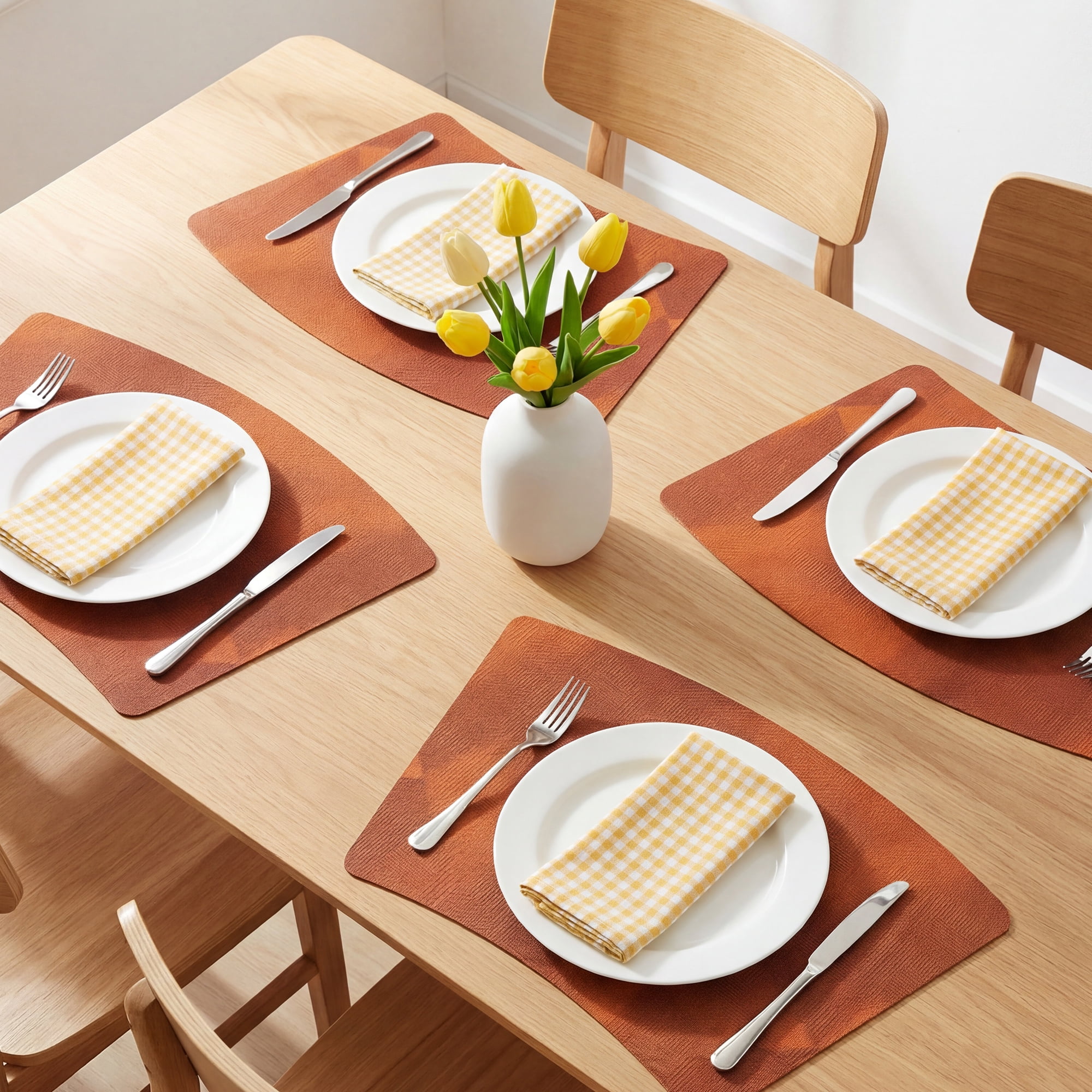 Unique Bargains 4pcs Wedge Placemats Caramel Brown 17.7"x11.8"
