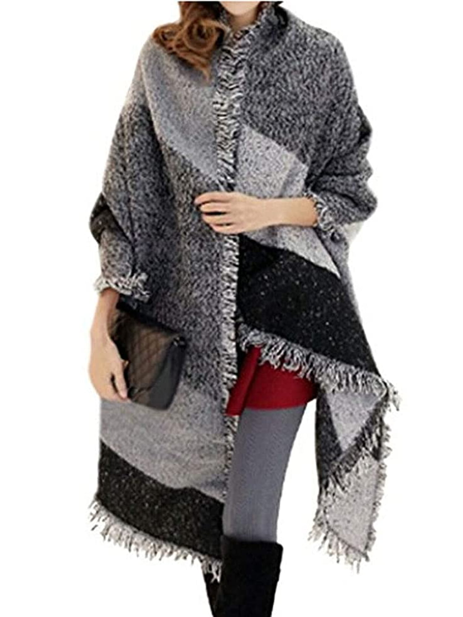 Women Fashion Winter Warm Plaid Scarf Female Fringed Woolen Shawl Cashmere New 