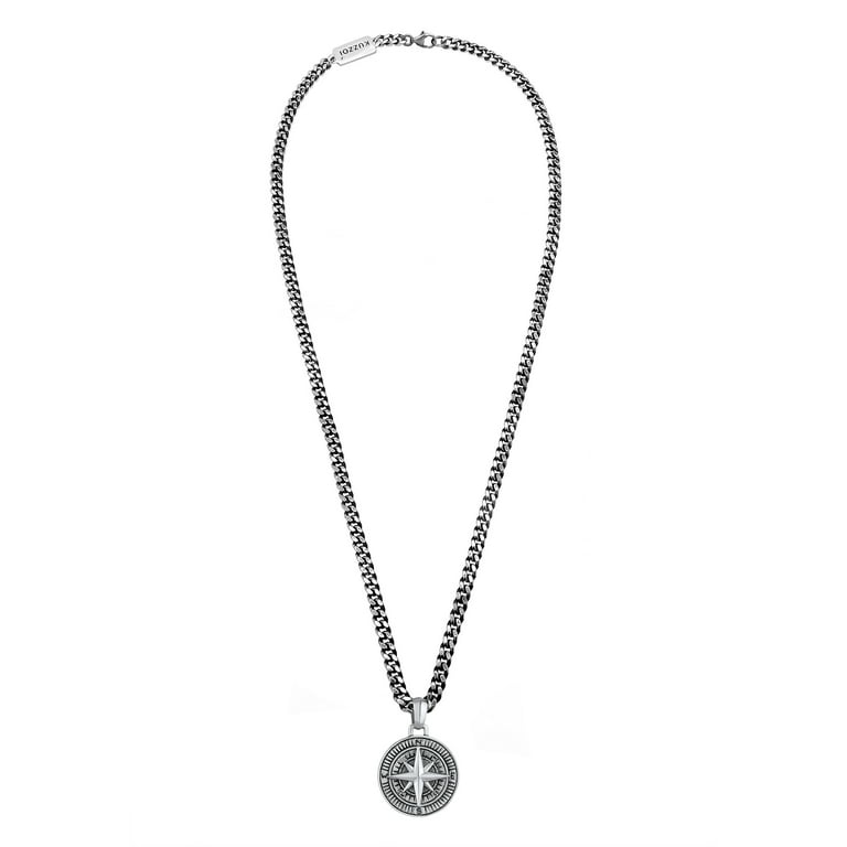 KUZZOI Men Pendant 925 Compass Silver Chain Necklace 0.20\
