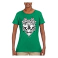 thumbnail image 2 of Drawn Tribal Wolf Animal Lover Womens Graphic T-Shirt, Kelly, 2XL, 2 of 3