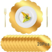 20 Pcs Scalloped Gold Placemats Tutuviw 13" Disposable Paper for Dining Table, Mirrored Gold Chargers Place Mats Disposable Place Mat for Christmas Birthday Banquet Party Holiday Wedding