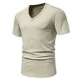 thumbnail image 2 of HBYJLZYG Shirts For Men Short Sleeve Casual V Neck Slim T-Shirt Summer Solid Color Gym Sport Fitness Tops Khaki, 2 of 8