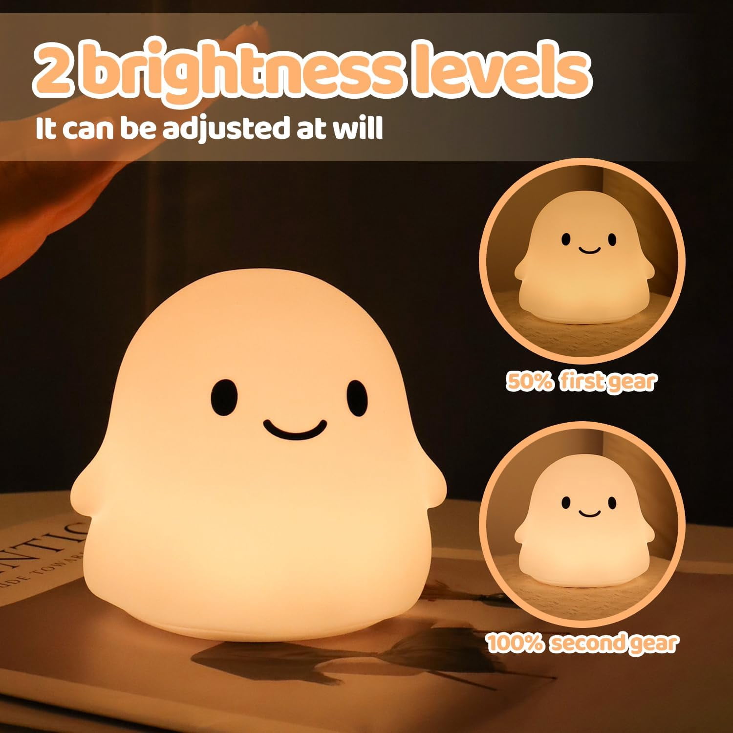 Halloween Ghost Night Light, Color-Changing & 50-Hour Battery, Spooky-Cute Squishy Lamp for Kids, USB Rechargeable with Timer, Halloween Decor & Gifts
