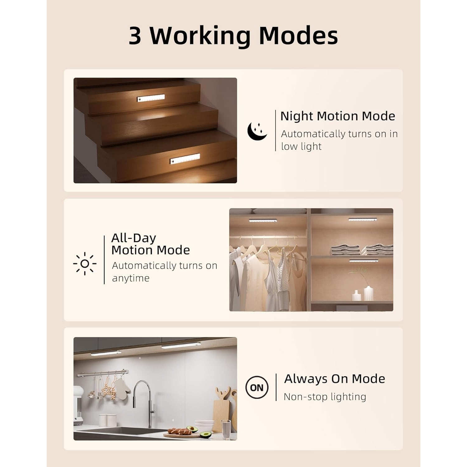 6-Pack Under Cabinet Lighting, 2000mAh Rechargeable Wireless Motion Sensor Lights, 62LEDs, 3 Color Temps, Dimmable, Timer, Magnetic, with Remote Control for Kitchen, Closet, Stair