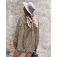 thumbnail image 3 of Ruffle Neck Cheetah Print Bishop Sleeve Loose Blouse for Women, 3 of 3