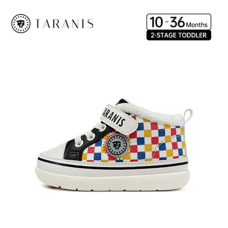 

TARANIS Toddler Baby Sneakers Plaid Soft Bottom Hook And Loop Fastener Plush Warm Winter First Walkers Crib Shoes Toddler Shoes Boys And Girls