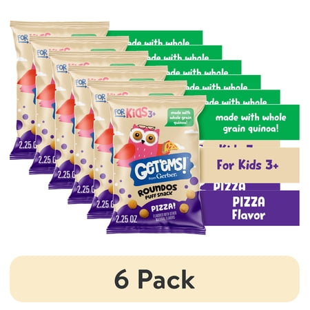 (6 pack) Get'ems from Gerber Pizza Roundos Puffs Snacks, Kids Snack Made with Whole Grain Quinoa, Calcium to Support Strong Bones 2.25 oz