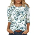 thumbnail image 4 of Uootdi Womens Tops 3/4 Sleeve Crewneck Tropical Floral Print Soft Comfy Breathable Casual Daily Weekend Shirts Gift, 4 of 5