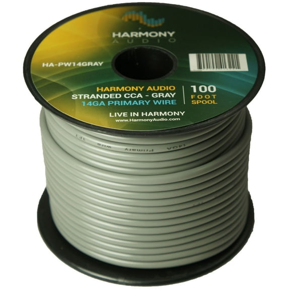 Harmony Car Primary 14 Gauge Power or Ground Wire 100 Feet Spool Gray Cable New