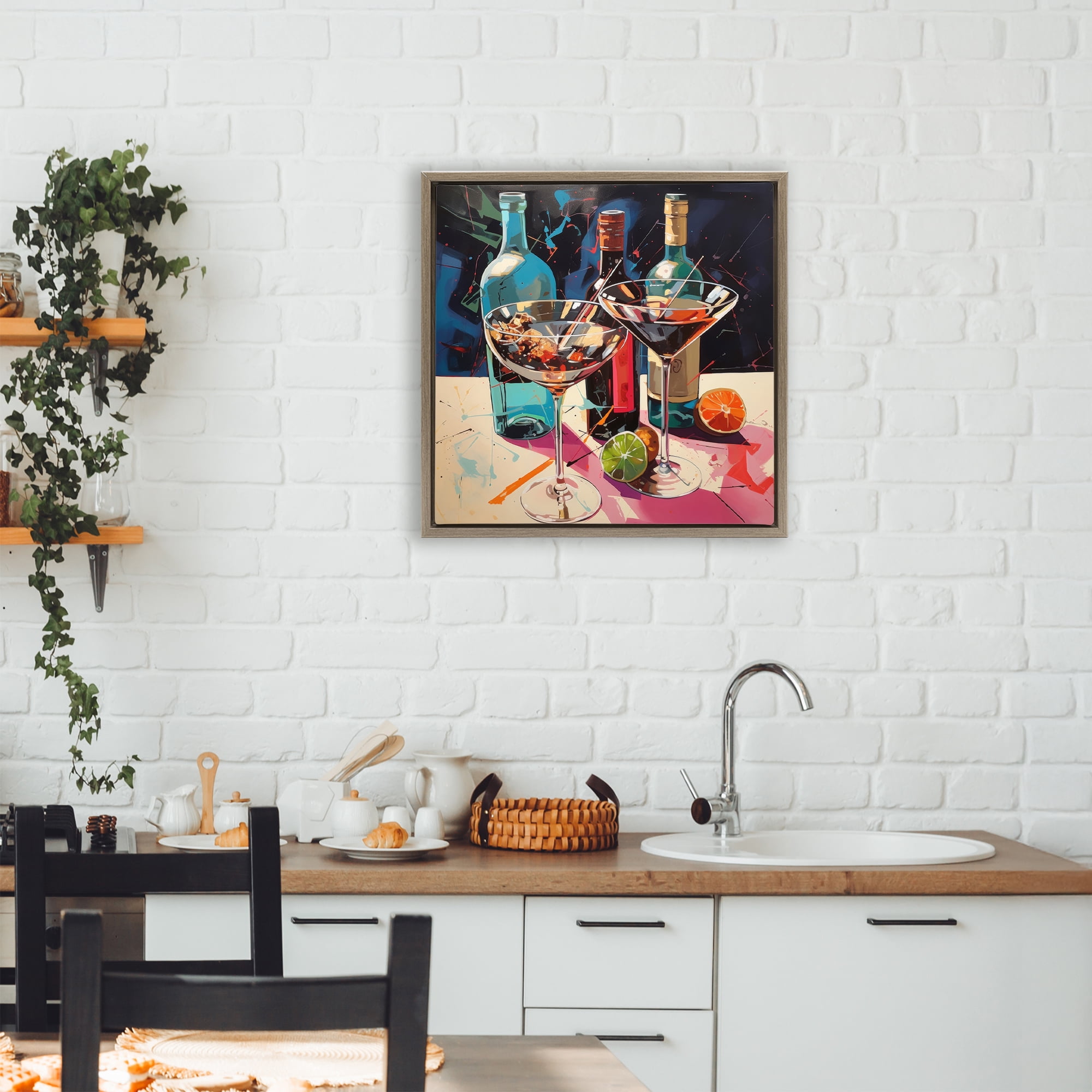 Stupell Industries Artsy Cocktails of Every Sip Brown Framed Floater Canvas Wall Art, design by Lazar Studio
