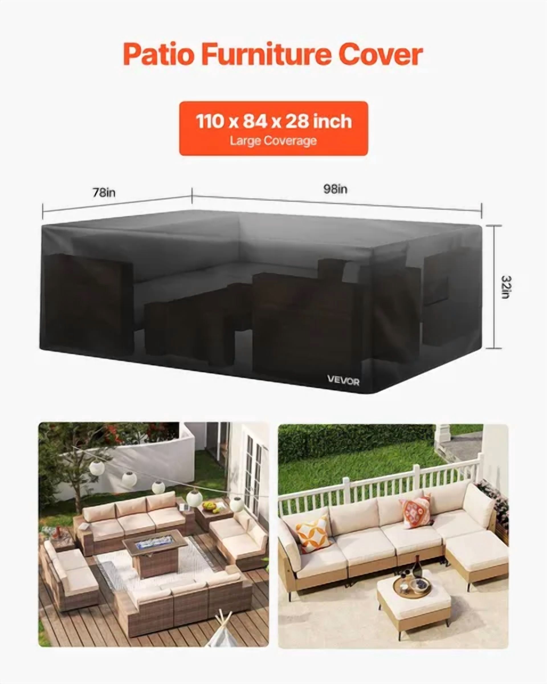 Patio Outdoor Furniture Cover Waterproof 420D 110x84 Inches for Table Chairs Sofa