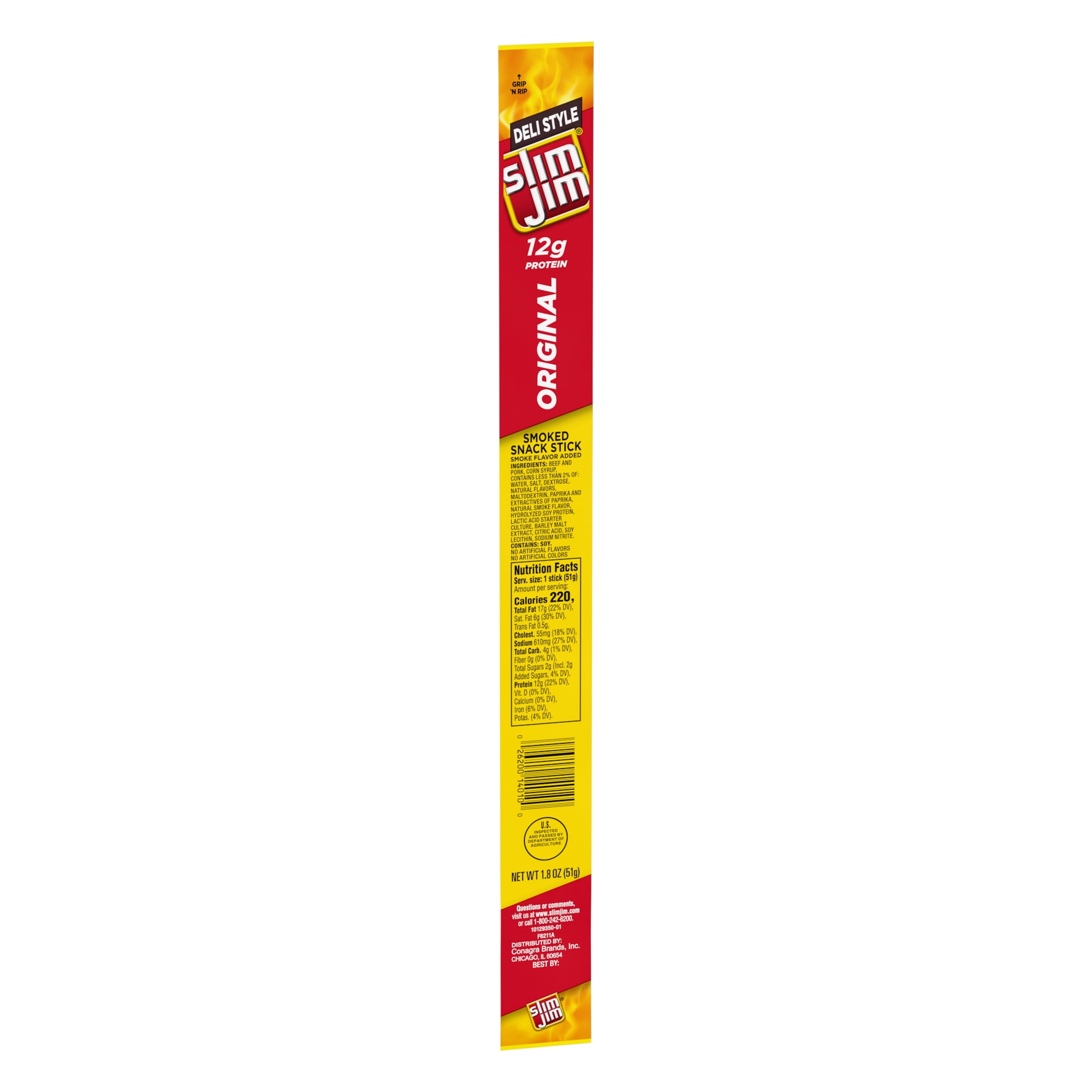 (3 pack) Slim Jim Smoked Meat Sticks, Deli Style Original Flavor, High Protein, 1.8 oz.