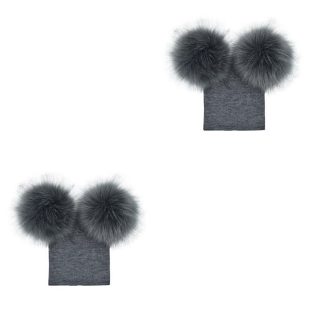

2pcs Baby Girls Boys Double Pompom Hat Crochet Knitted Winter Warm Faux Fur Ball Hat Beanie Bonnet
