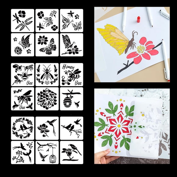 18 Unids Abejas Mariposa Plantillas Plantillas DIY Álbum de Recortes Pared Tela Pastel Pintura Dibujo Diario Álbum Manualidades BLESIY Plantilla de plantillas