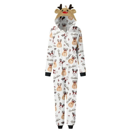 

Family Matching Outfits Women Mom Merry Christmas Khaki Prints Hooded Zipper Jumpsuit Matching Clothing Set